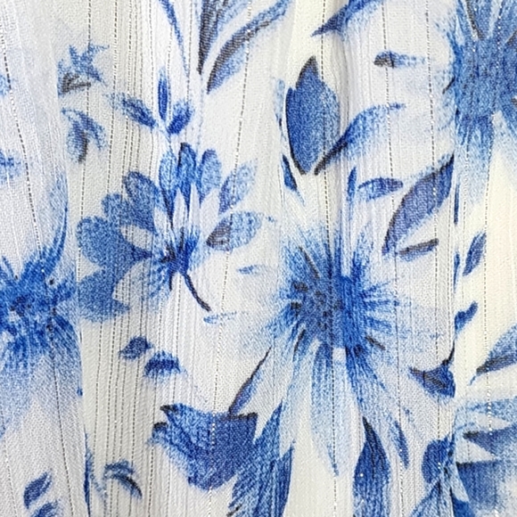 Lulus Make Things Shine White Blue Floral Midi Lightweight Flowy Dress L - Picture 11 of 16